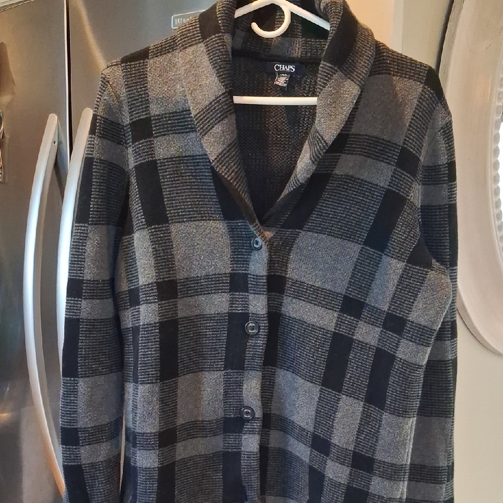 Chaps Women's Charcoal and Black Checkered Blazer